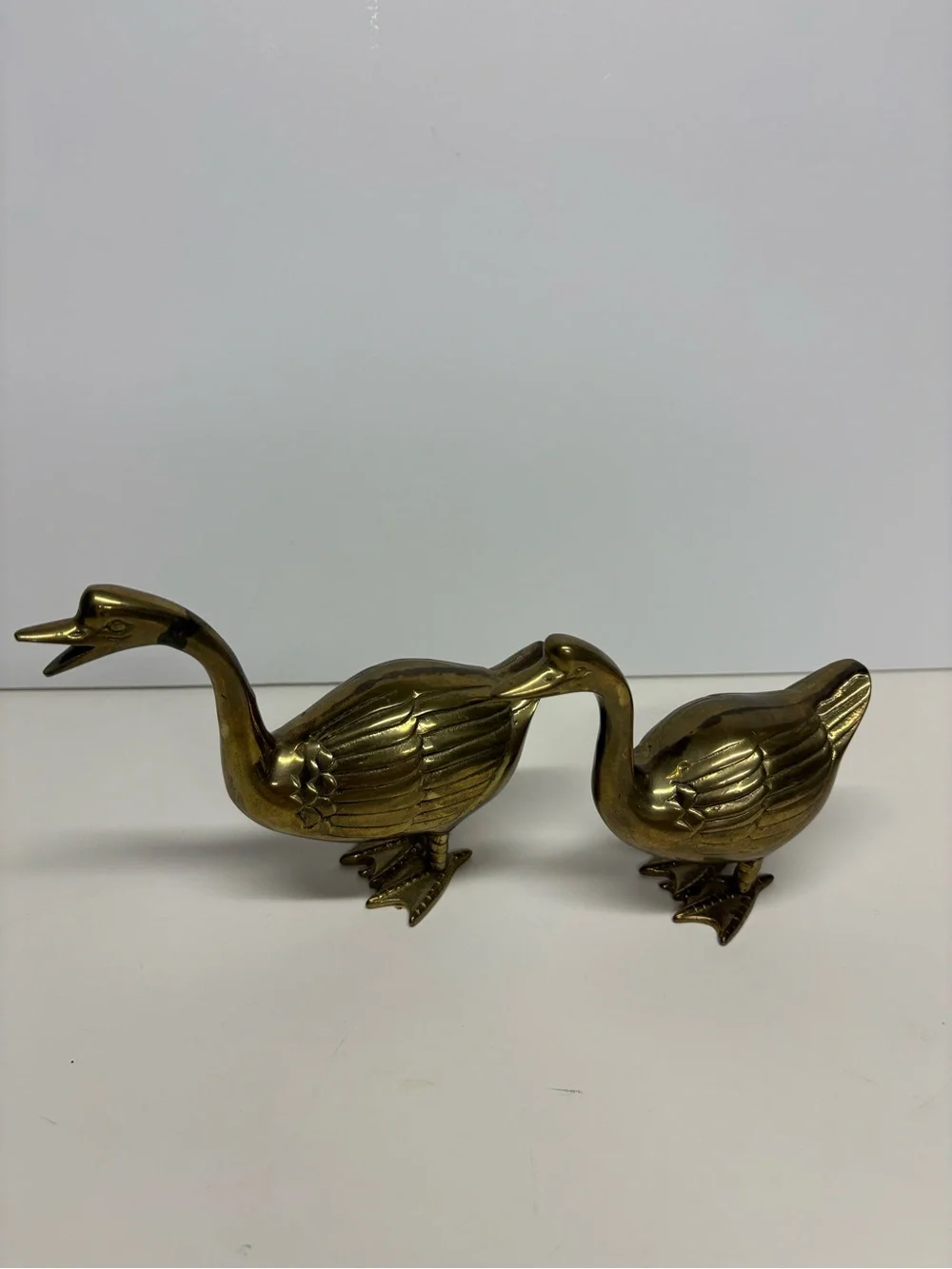Vintage Crowning Touch Brass Goose Pair Sculpture Figurines Set 2 Kit